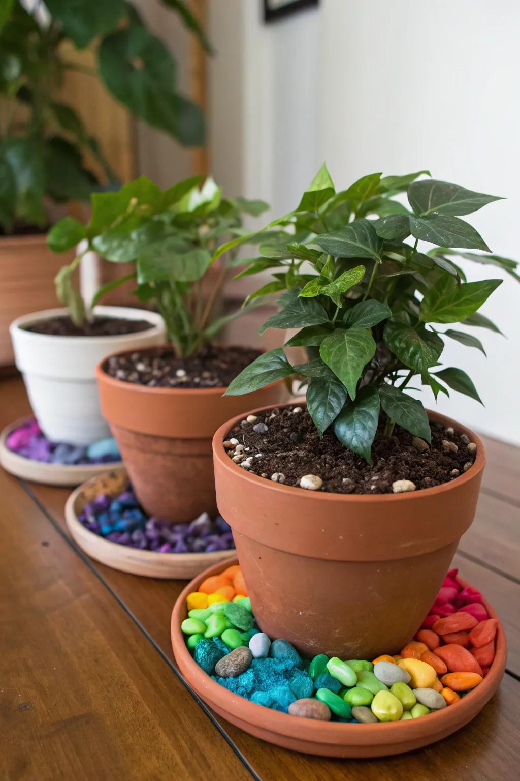 Improve your flora display using vivid stone toppings.