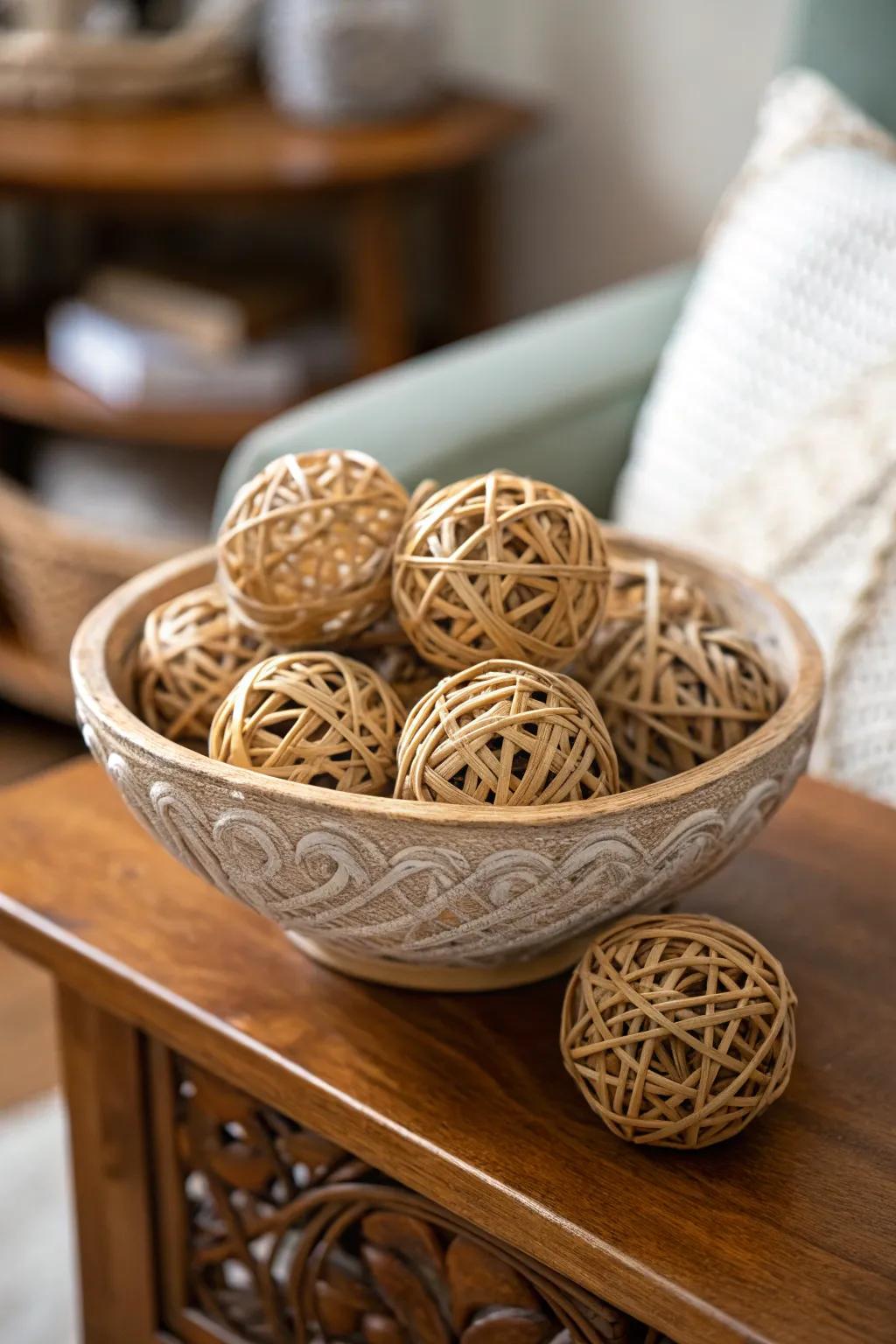 Cane spheres providing an all-natural detail to interior decorating