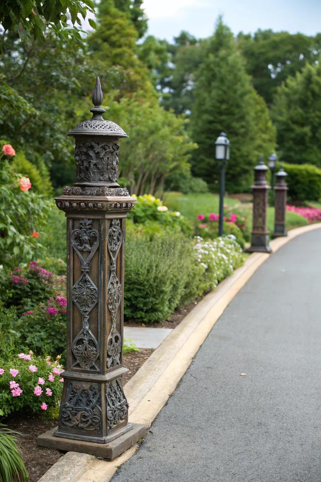 Ornate metallic uprights bestow refinement upon any driveway.