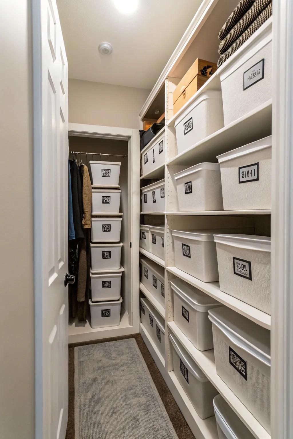 Rely on storage bins for orderly and reachable storage.