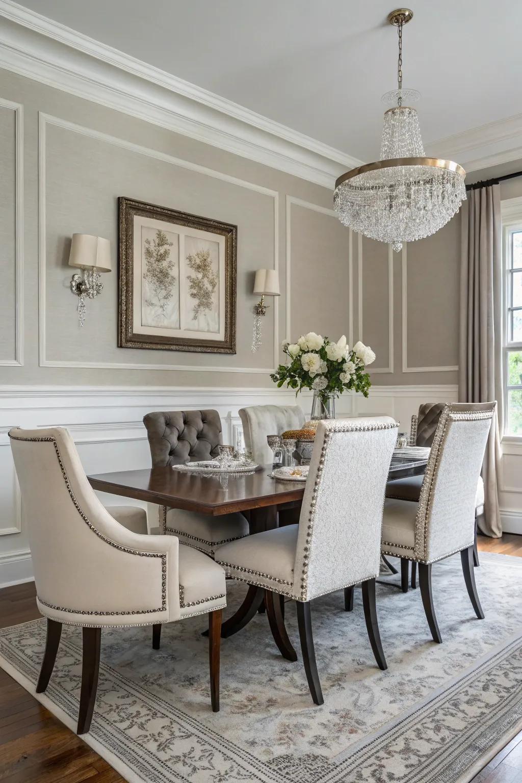 A monochromatic paint scheme highlights the chair rail beautifully.