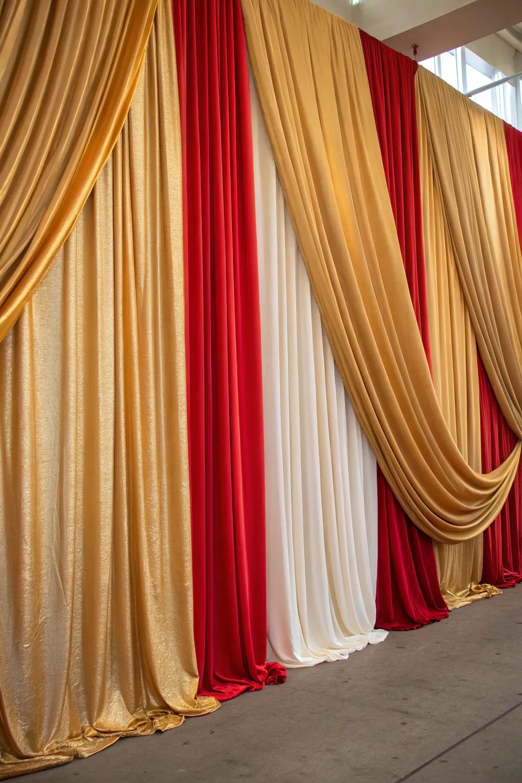 Sophisticated textile drapes fashion an opulent backdrop.