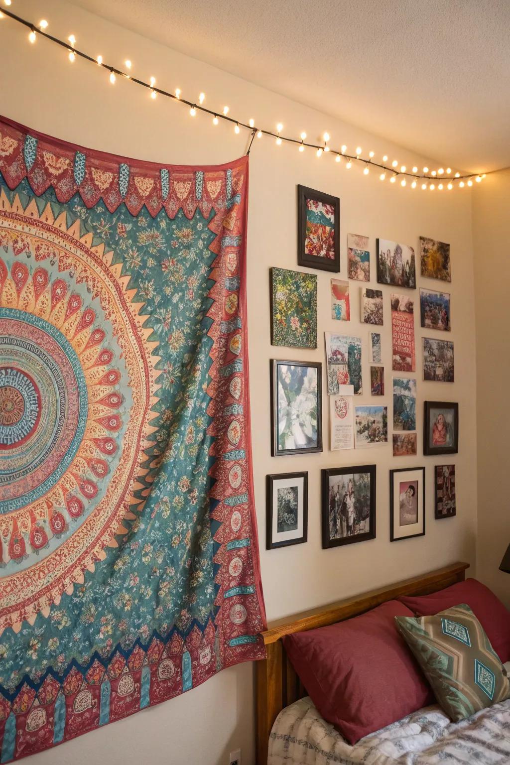 Wall decor gives a personal touch to the dorm room.