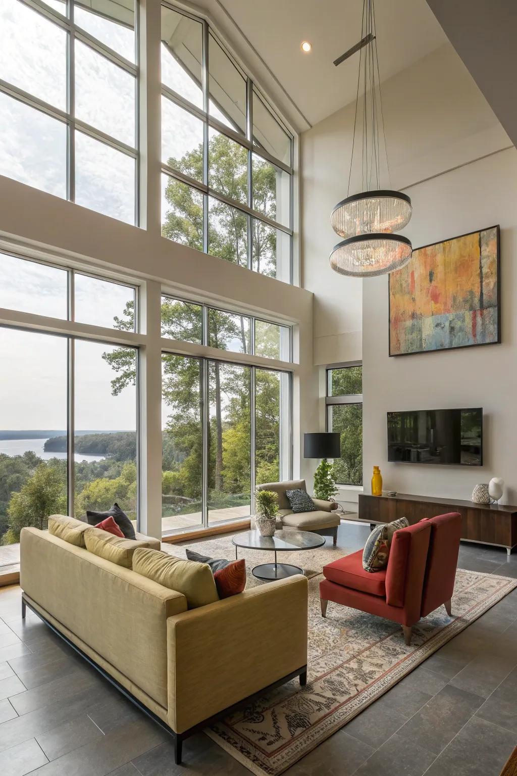 Expansive living zones filled with natural light and decorated with modern décor.