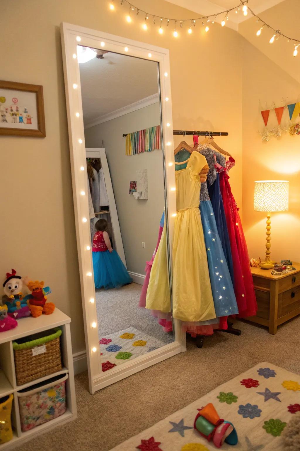 A long mirror provides the perfect finishing touch to any dress-up corner.