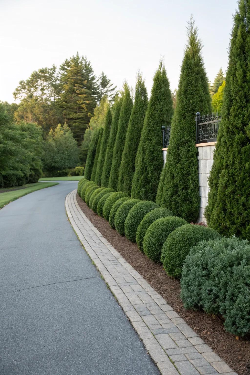 Carefully pruned greenery fashions a sophisticated berm.