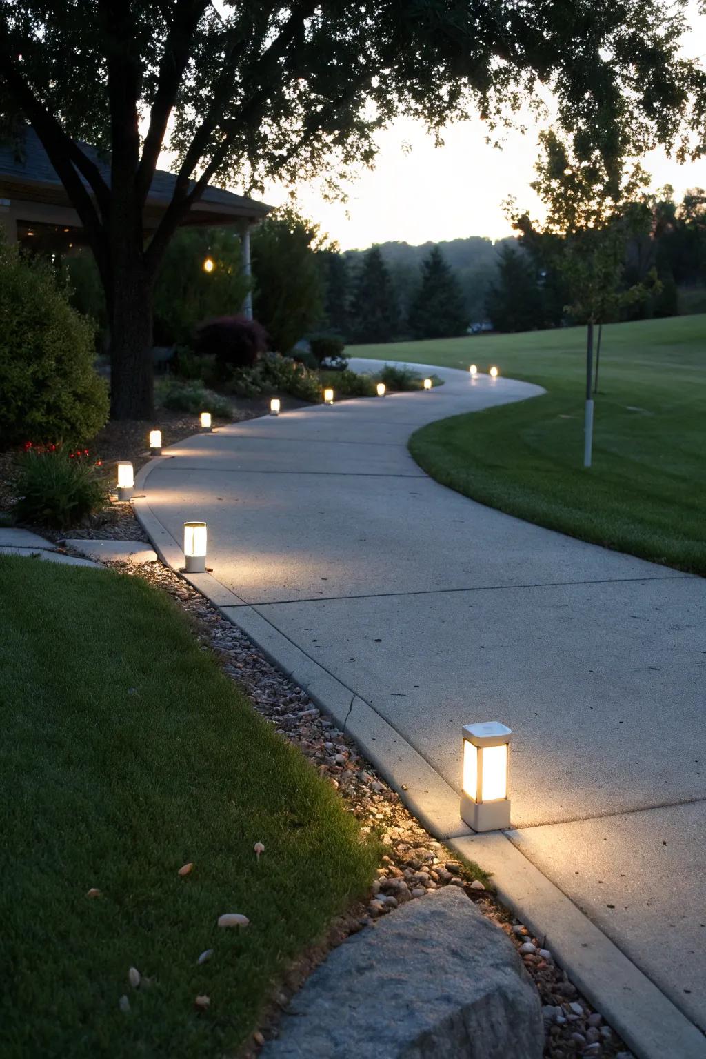 Sleek in-ground lights providing subtle illumination.