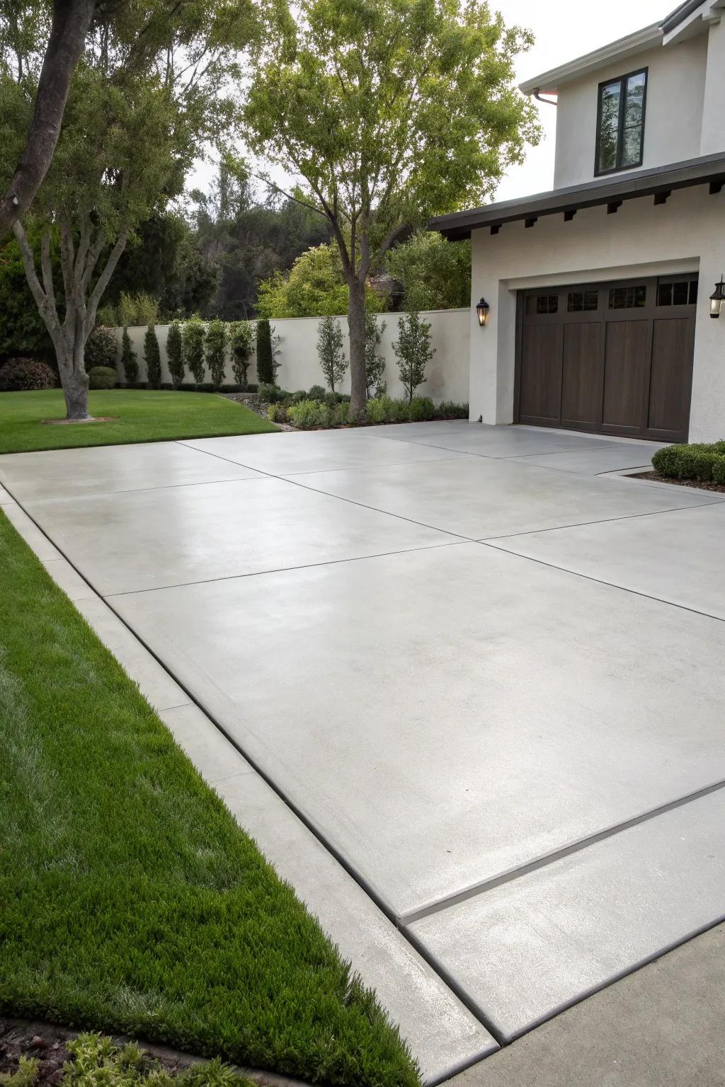 A modern concrete driveway delivers a sleek and fashionable approach.