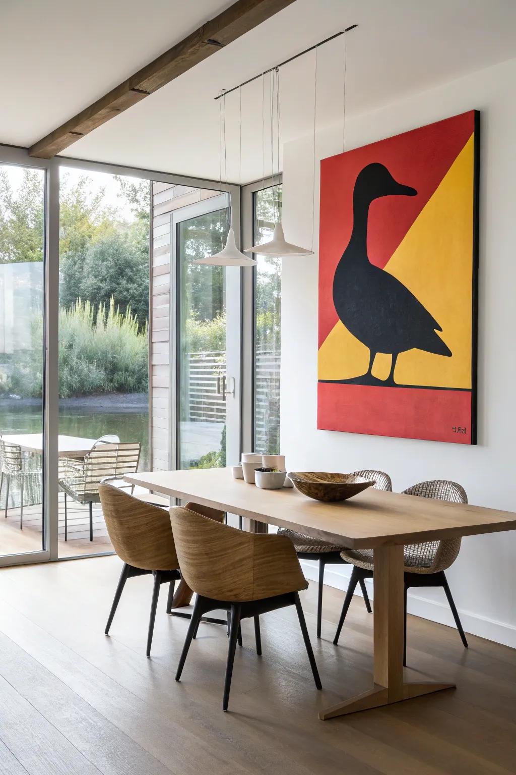 An understated waterfowl figure art piece for a contemporary feel.