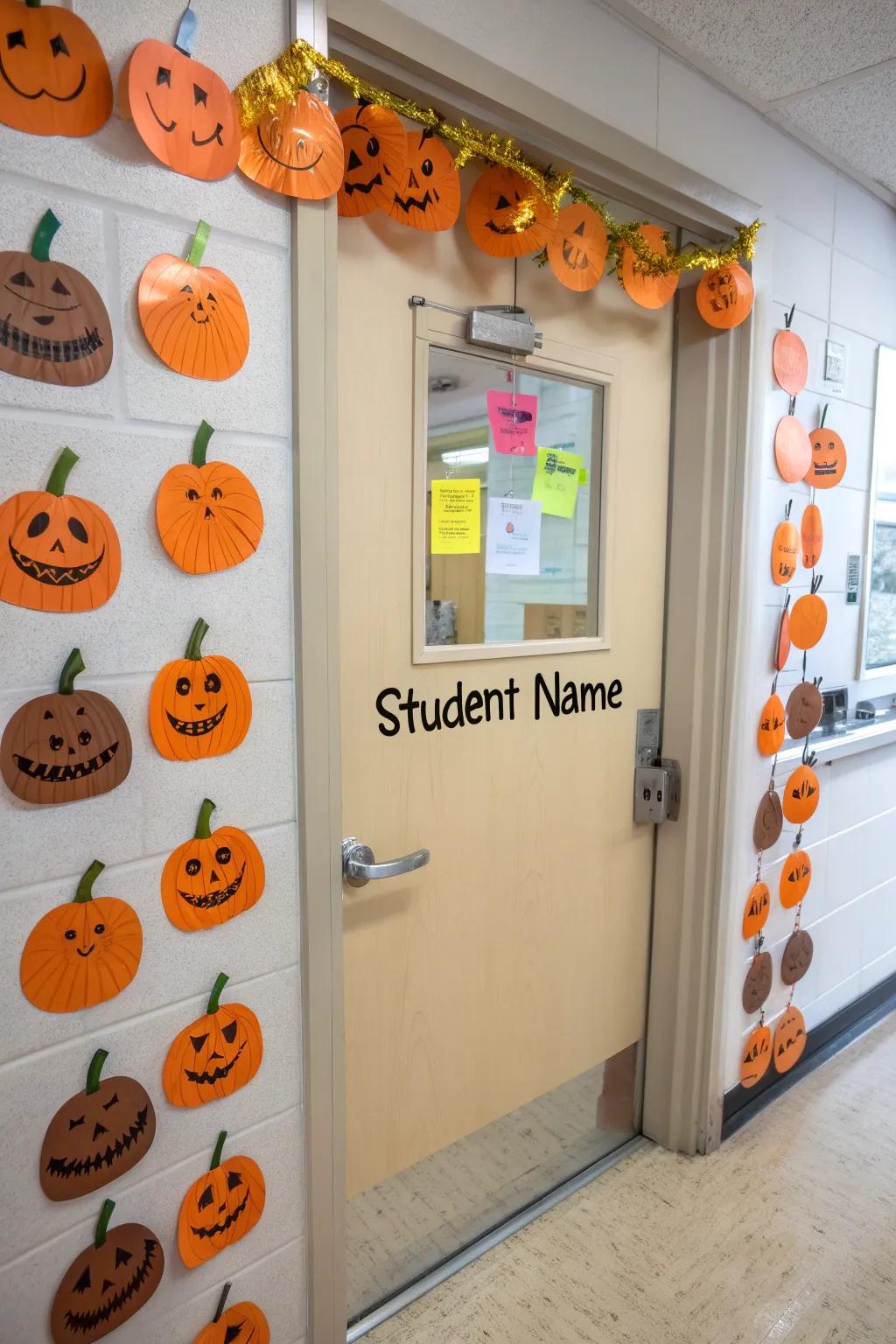 A pumpkin patch door personalized for every student.