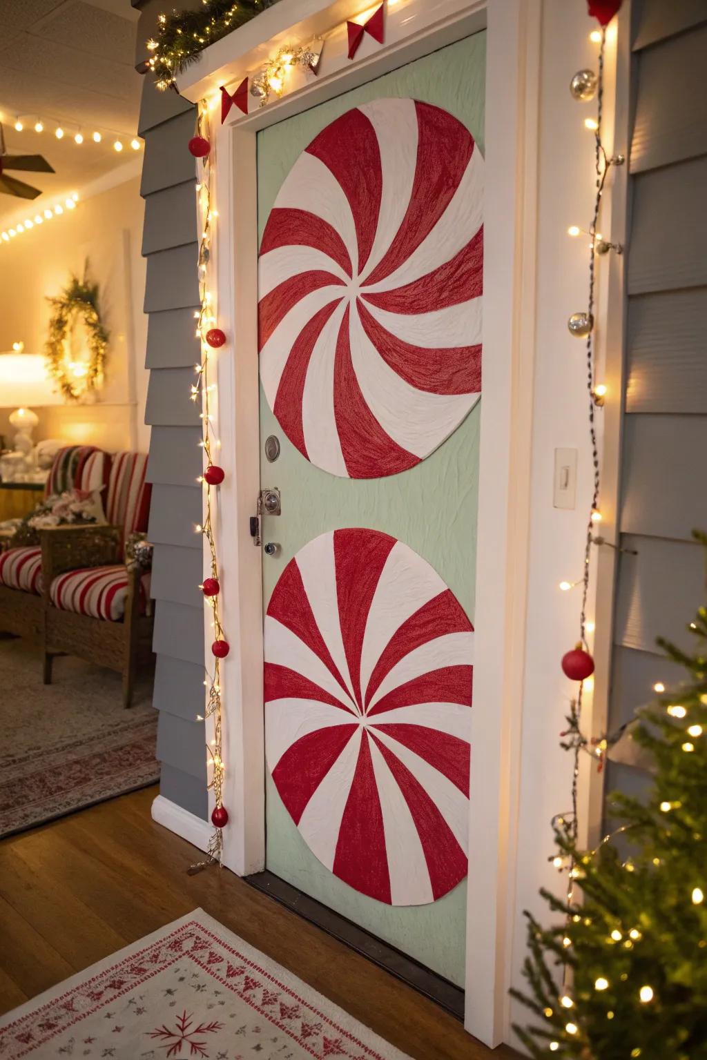 Crimson patches introduce a traditional holiday charisma to any door.
