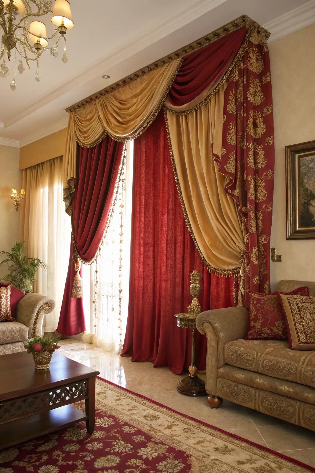 Luxurious textiles in vibrant hues enhance warmth and refinement.