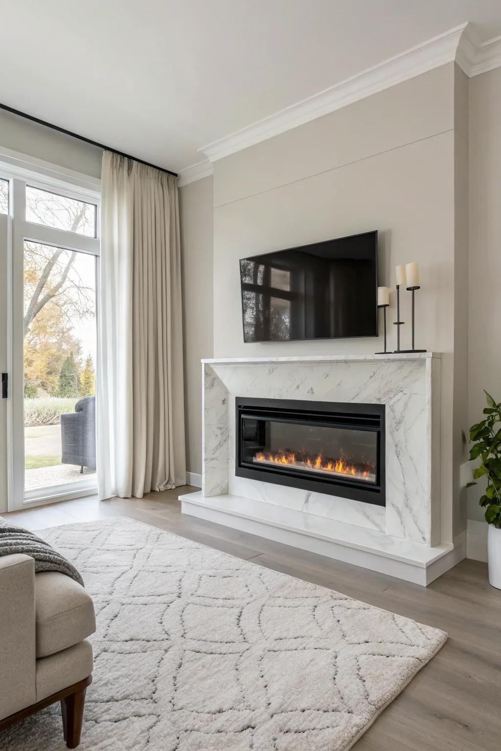 A minimalist strategy to adorn your space with an electric fireplace.