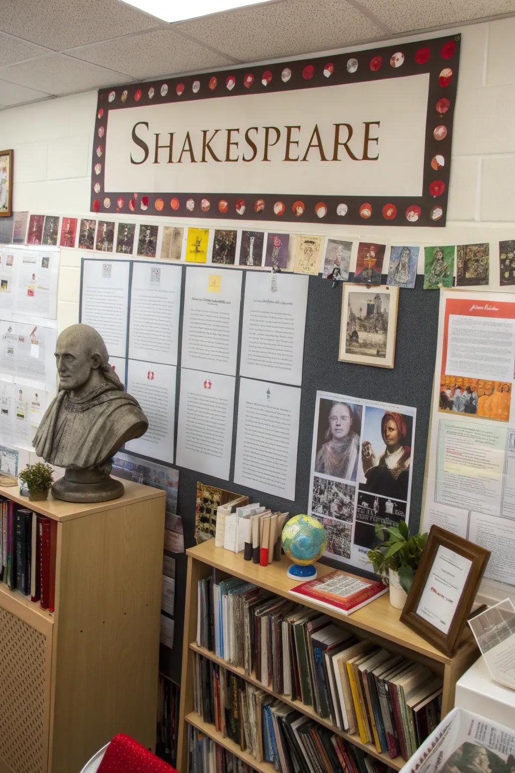 A Shakespeare-themed area in the classroom