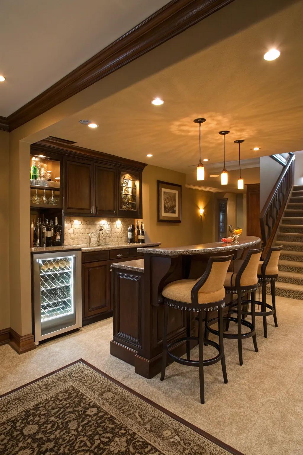 Elevate the entertainment quality with a stylish basement setup.