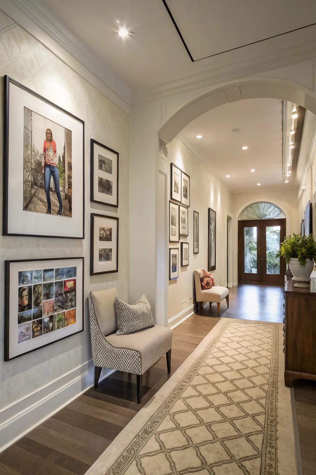 Curated walls lend a personal and inviting touch to entryways.