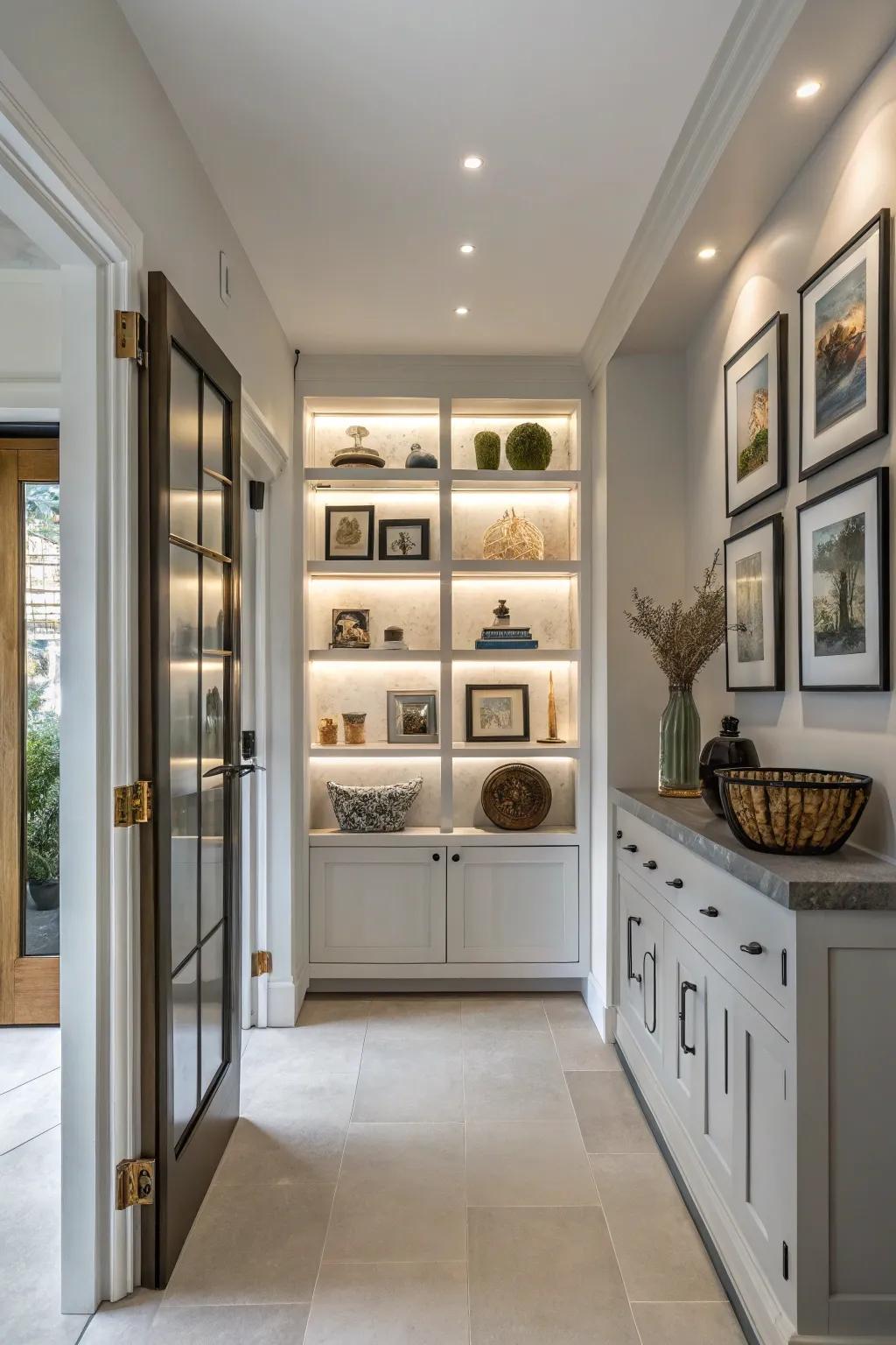 Open shelves give a personal touch to your entryway with art and decor.