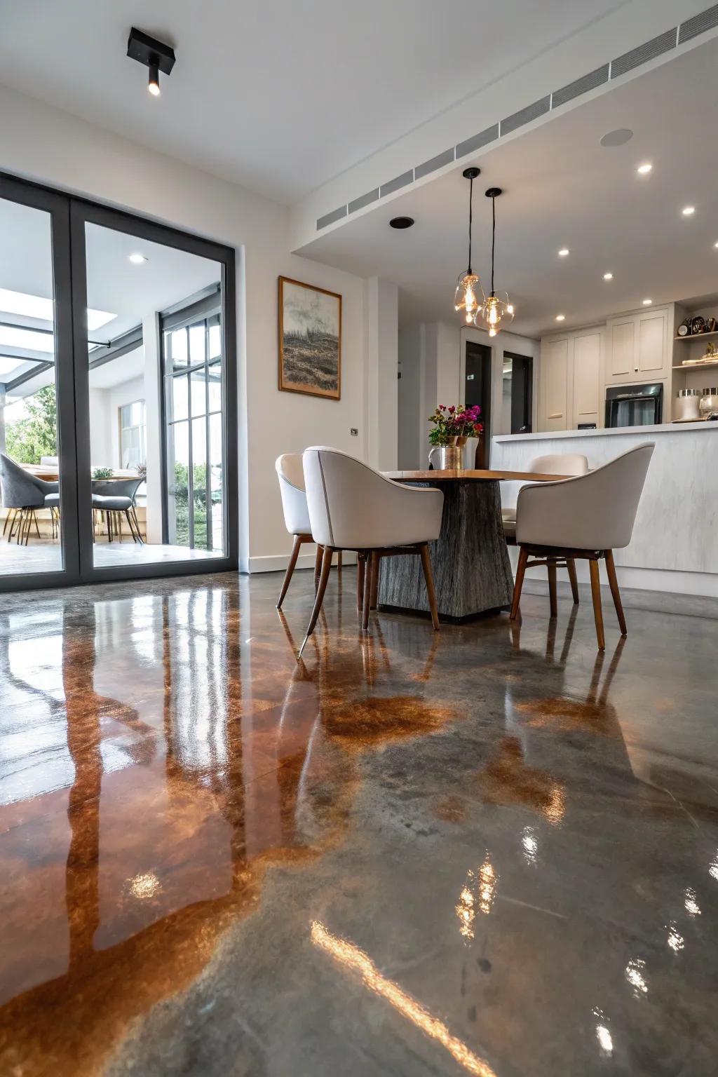 Add a hint of glamour with dazzling metallic epoxy floors.
