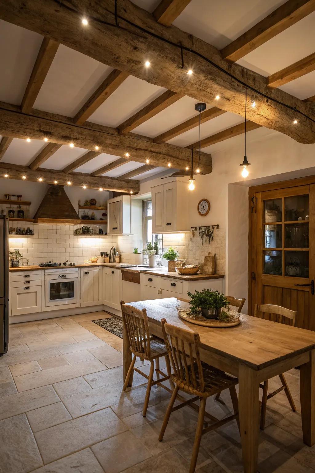Subtle and comforting: flush lighting for an inviting cooking area.