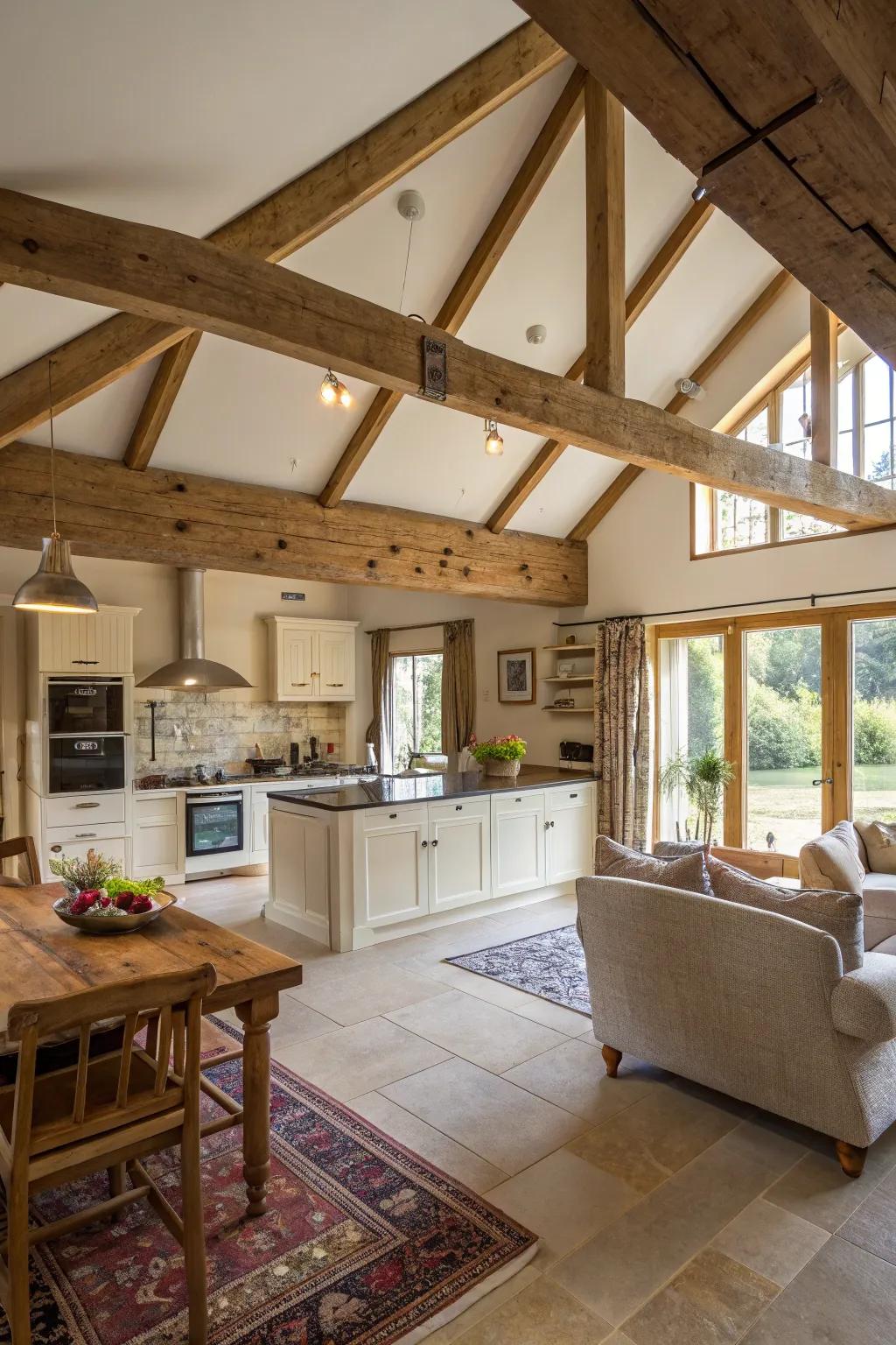 Exposed beams promote flow in open designs.