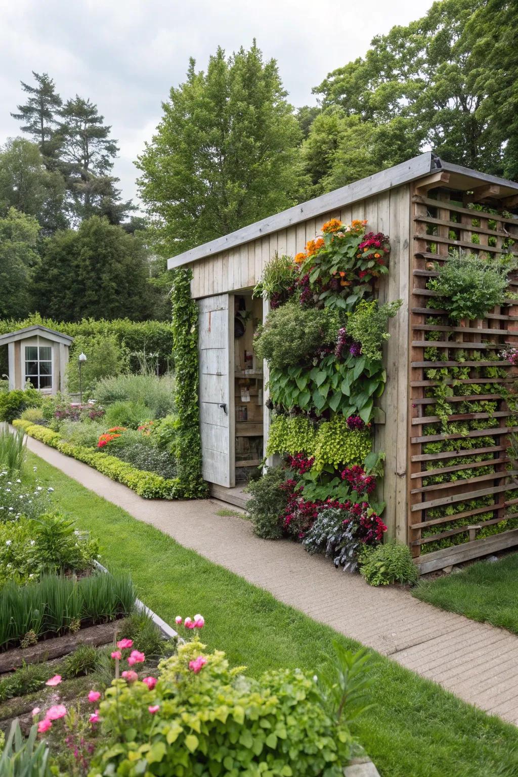 Transform your shed walls into a thriving green garden.