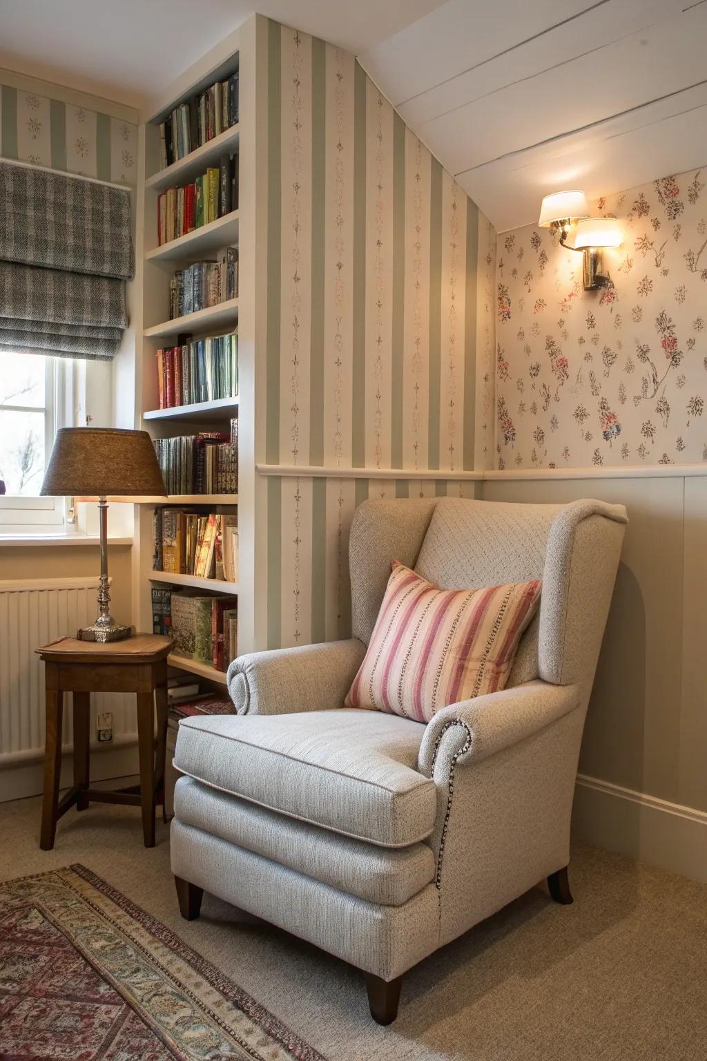Delicate stripes add a stylish appeal to any reading space.