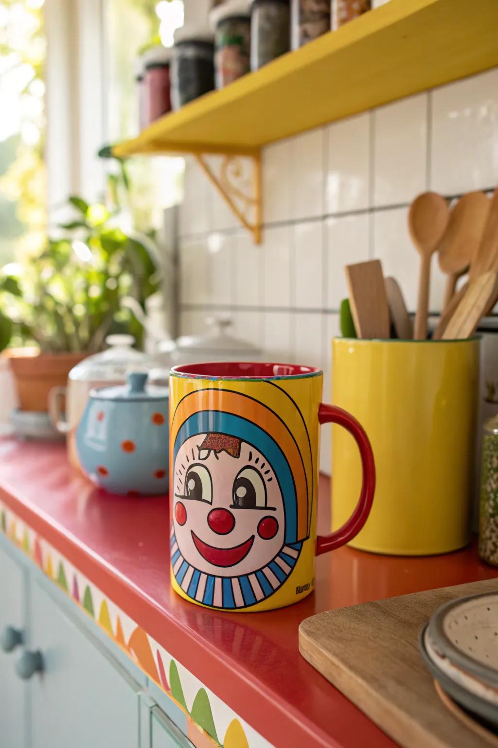 An animation-inspired face mug that adds a touch of color and nostalgia.