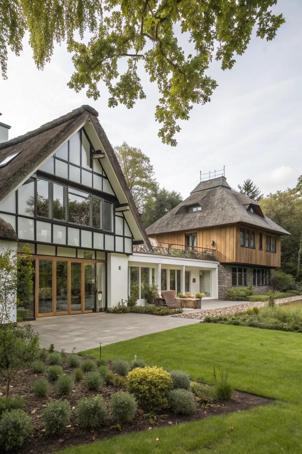 A cohesive mix of architectural styles integrated into one compound.