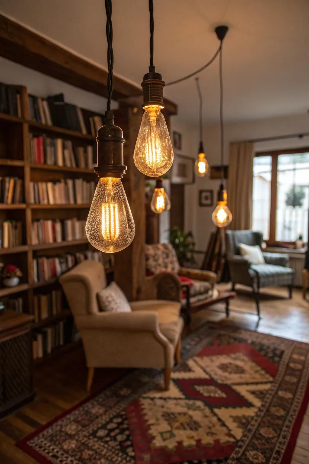 Designer bulbs diffuse a nostalgic radiance.
