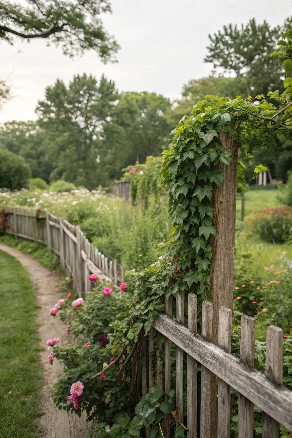 Integrate plant life for a fence seamlessly unified with the environment.