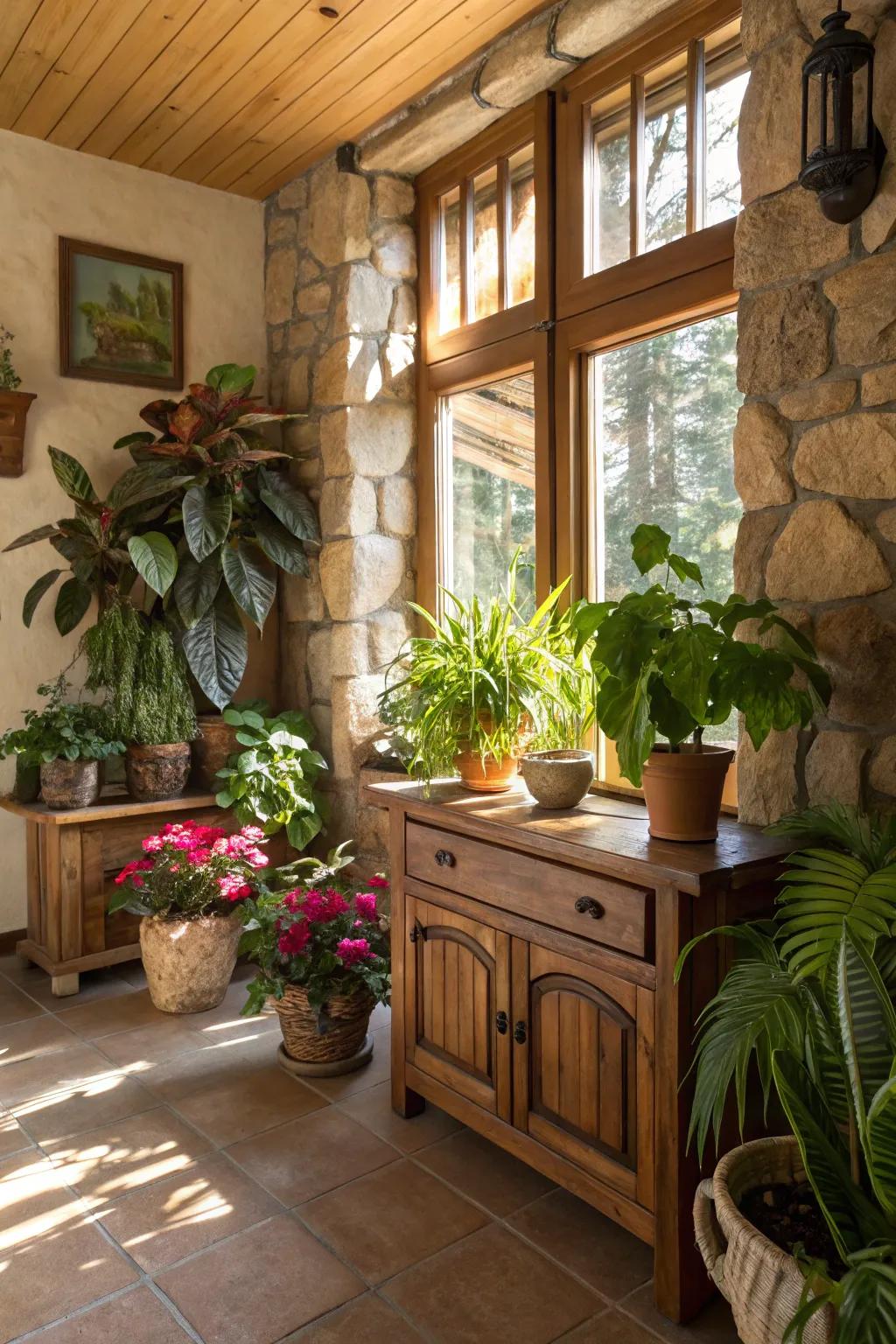 Natural elements in an indoor environment promote tranquility.
