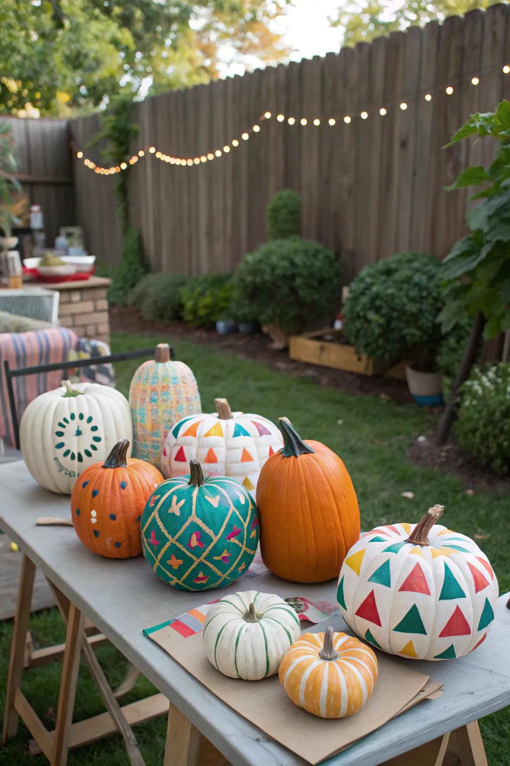 Painted pumpkins add a personal touch to fall decor.