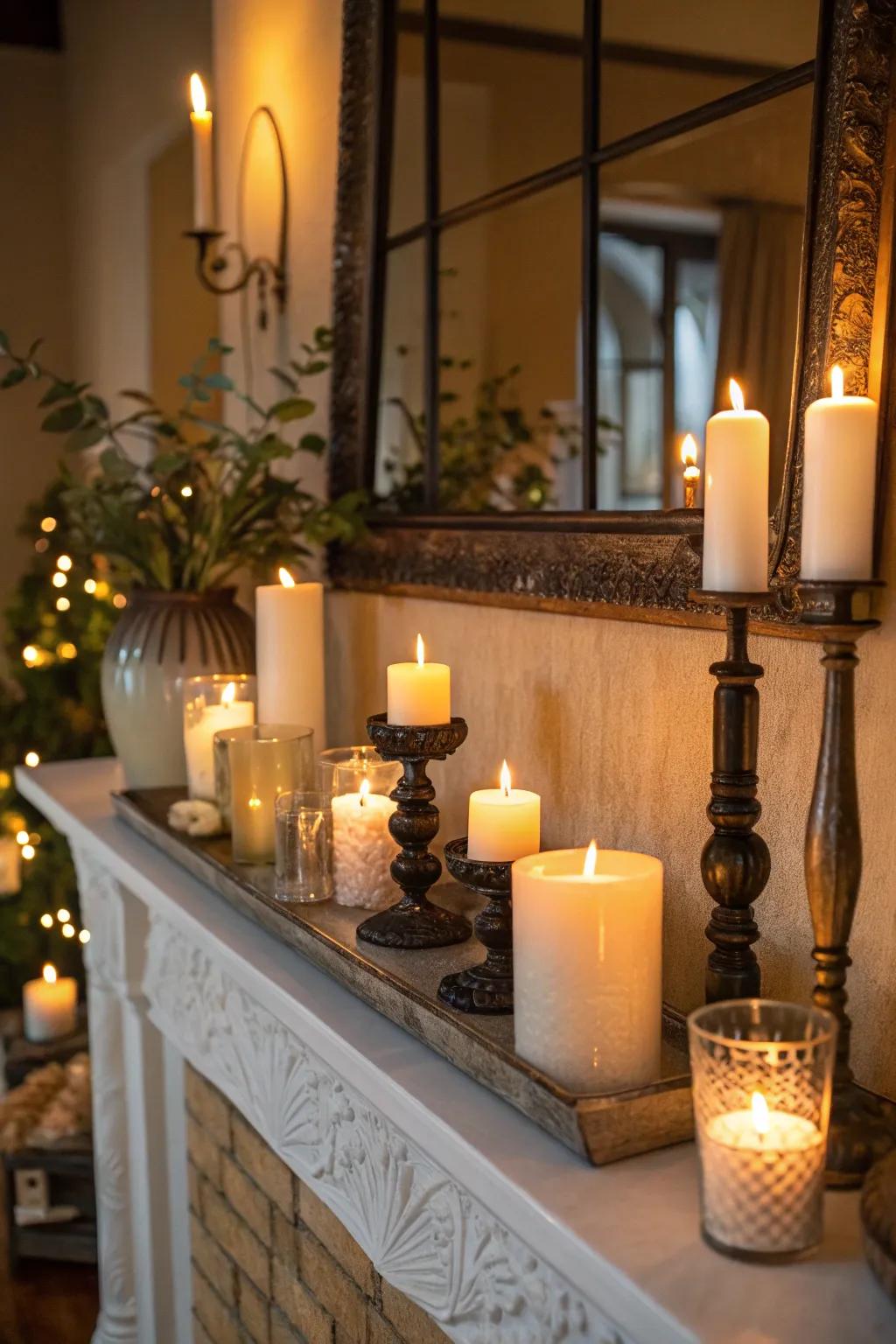 Setting up candles of different sizes creates a cozy and welcoming atmosphere.