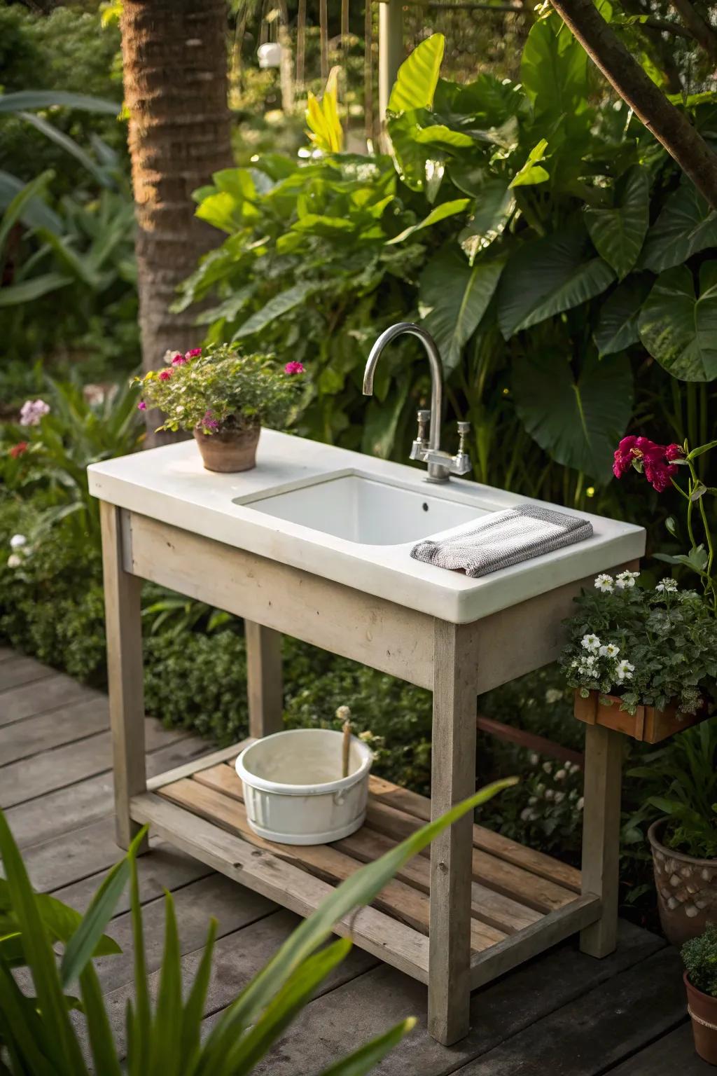 A fish cleaning table featuring a practical water source.