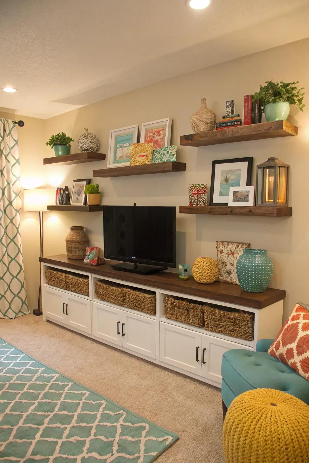 Find harmony using color-matched shelves.