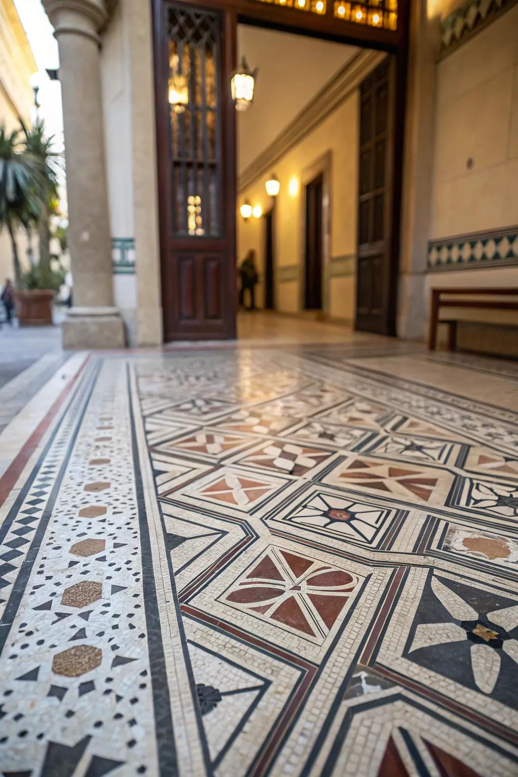 Geometric arrangements contribute artistic beauty to entryways.