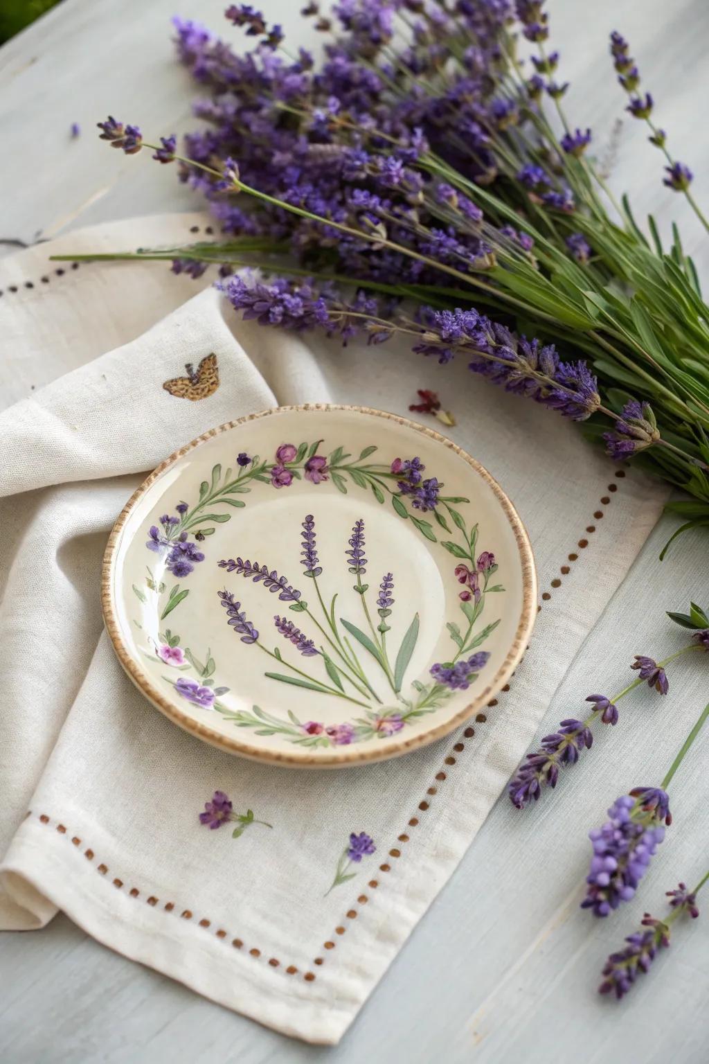 Lavender designs deliver a comforting feel to your dishes.