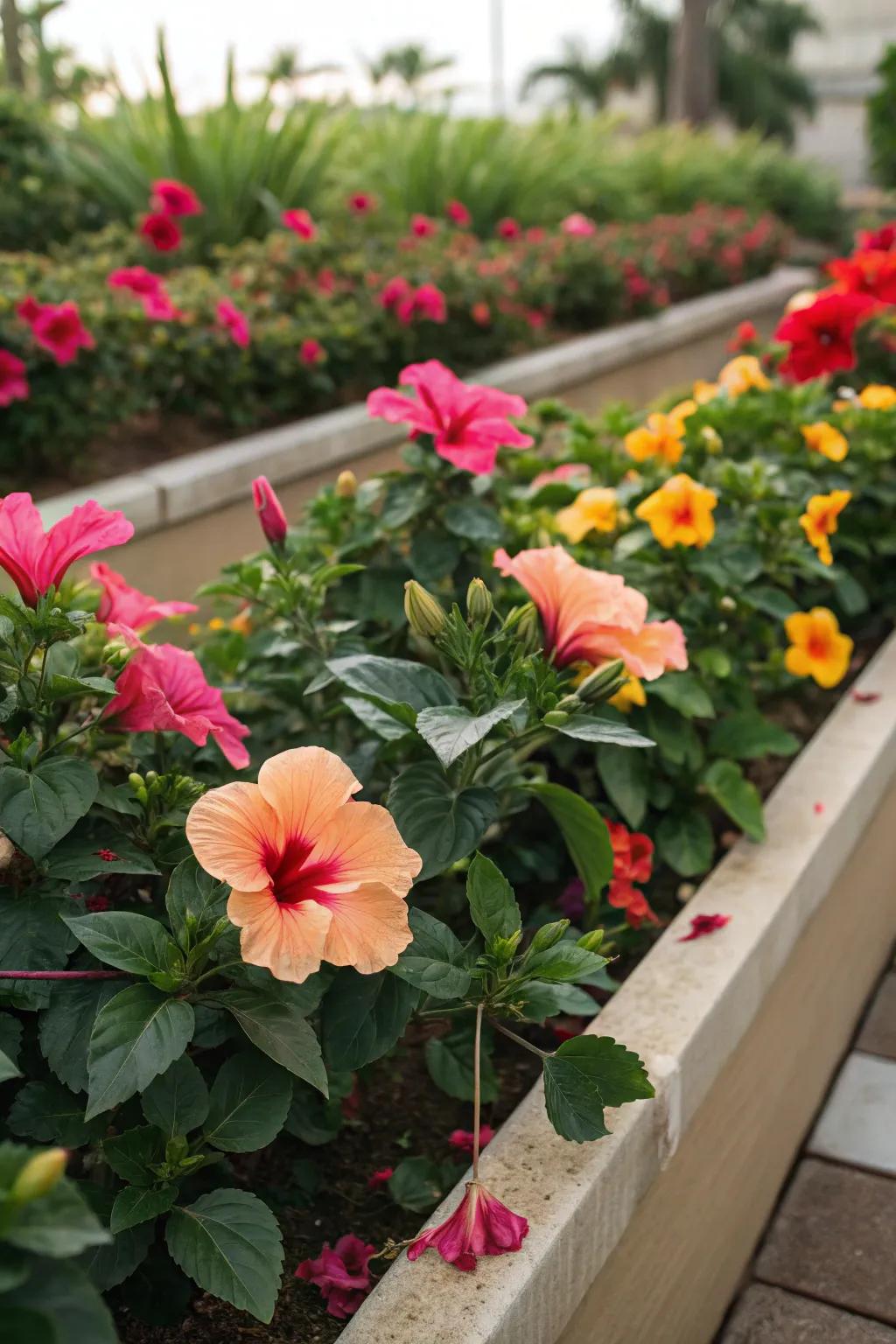 Bright flowers such as hibiscus add an energetic feel to Florida scenes.