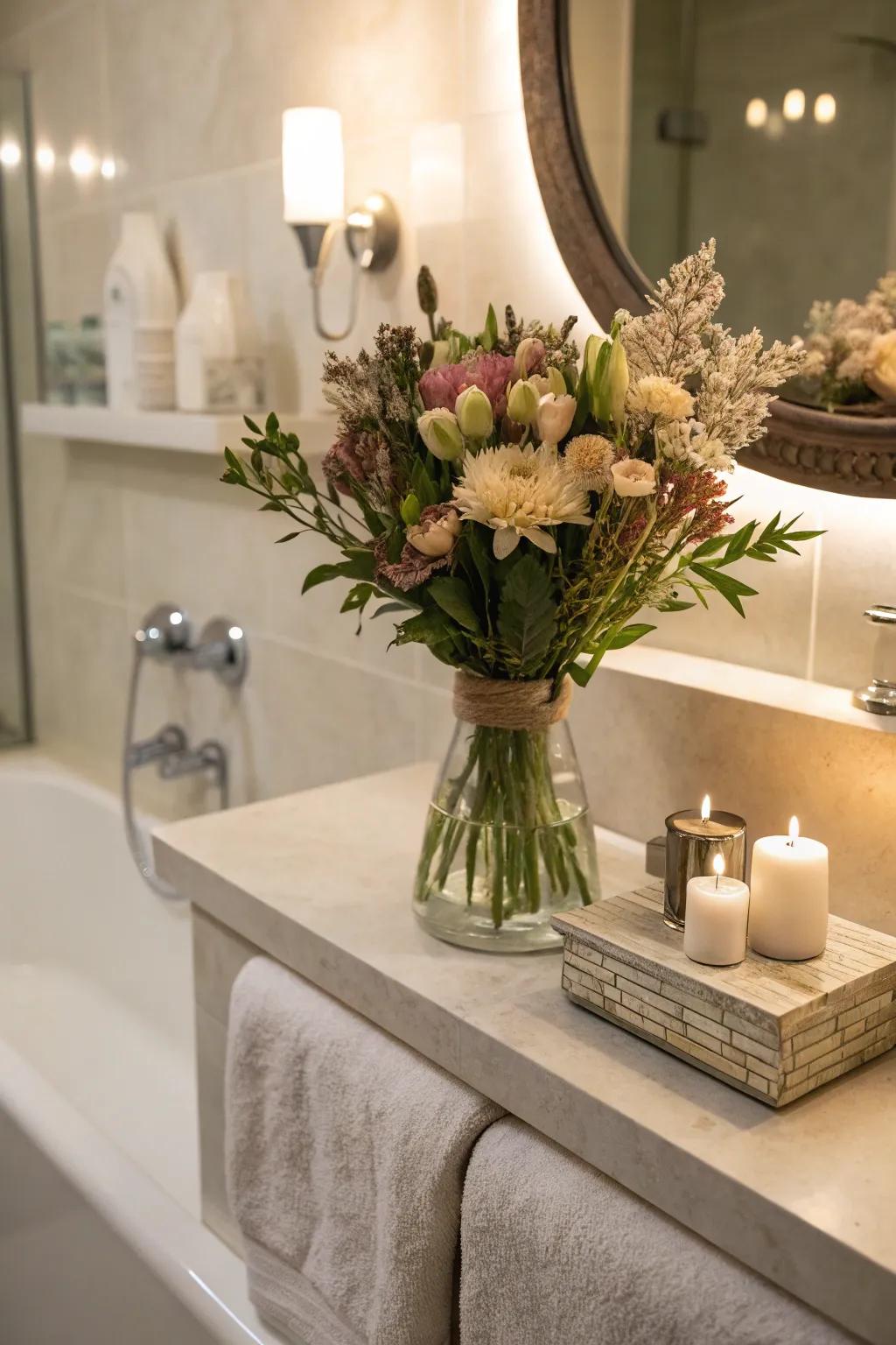 Muted blossoms impart refinement to any lavatory.