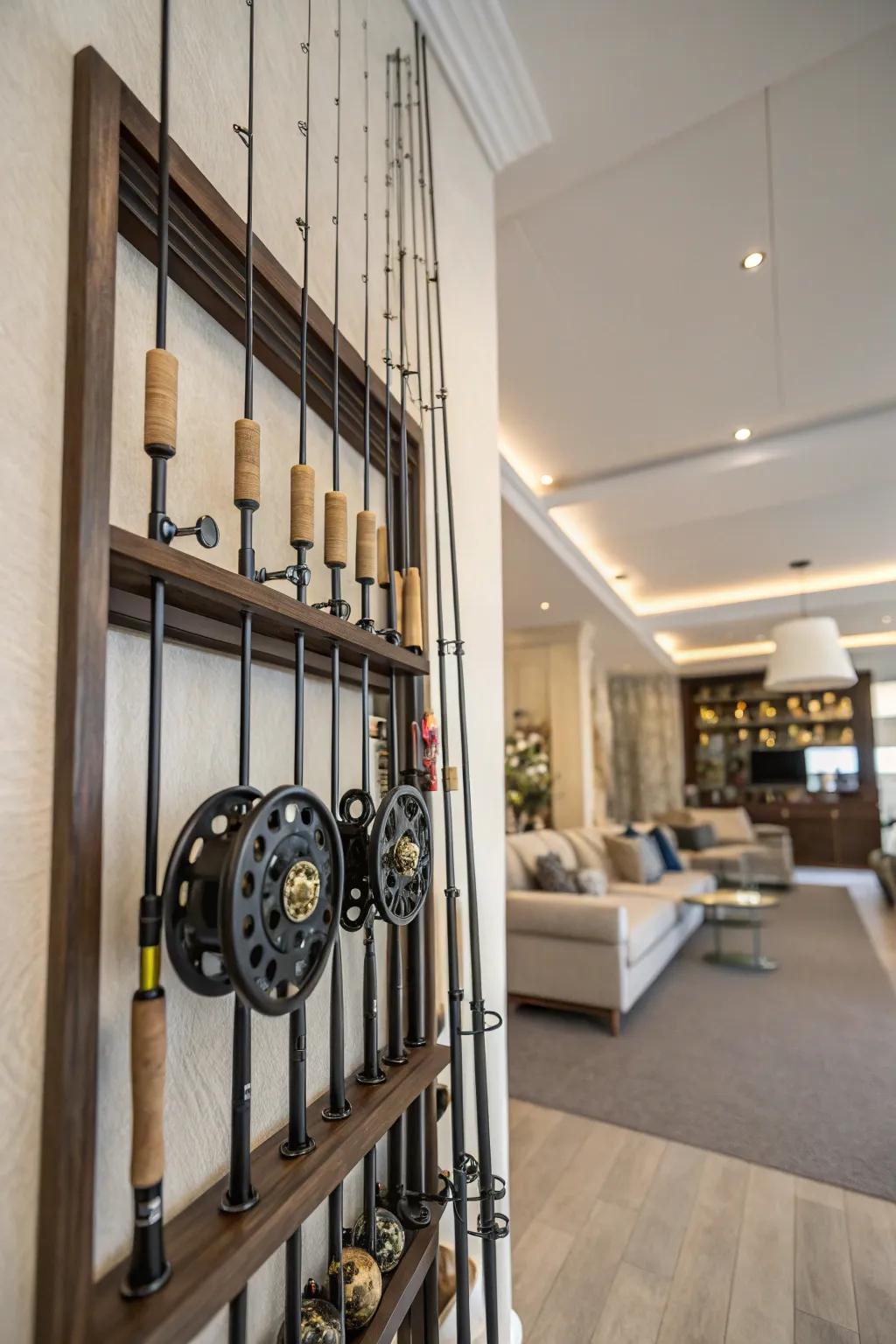 Wall-affixed mounts that lift gear off the floor and keep it close.