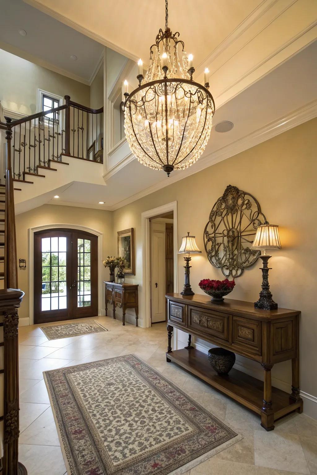 Lighting is crucial for creating a stylish and inviting foyer.