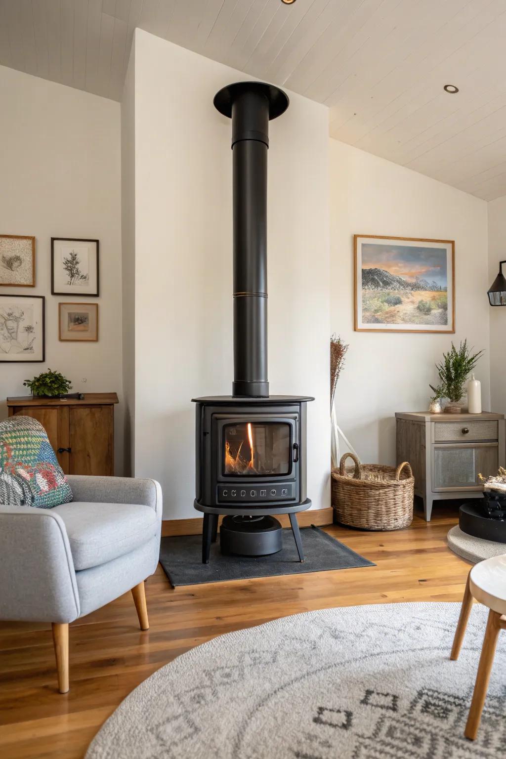 Clean lines are key in this modern log burner setup.