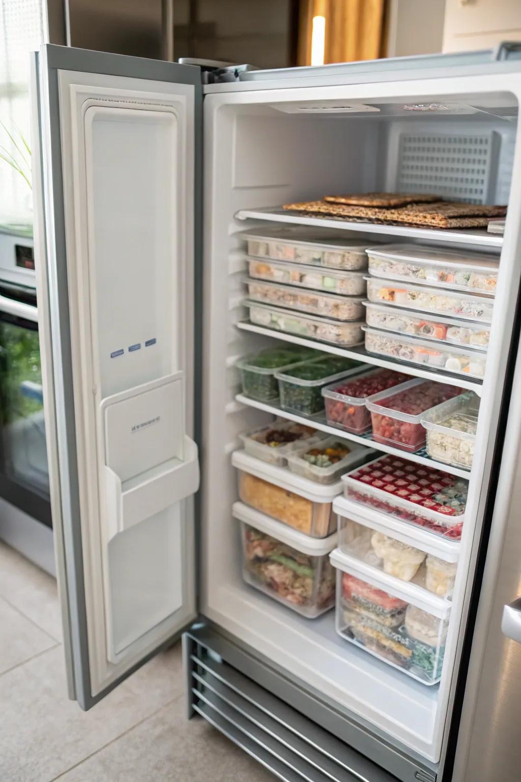 Arranging vertically efficiently optimizes the space within a freezer.