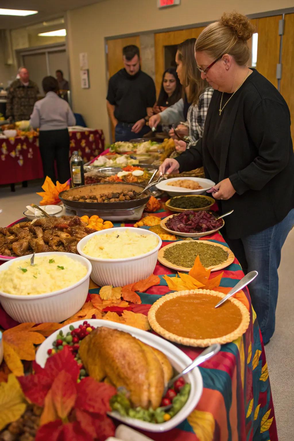 A self-serve arrangement for a relaxed Friendsgiving atmosphere.