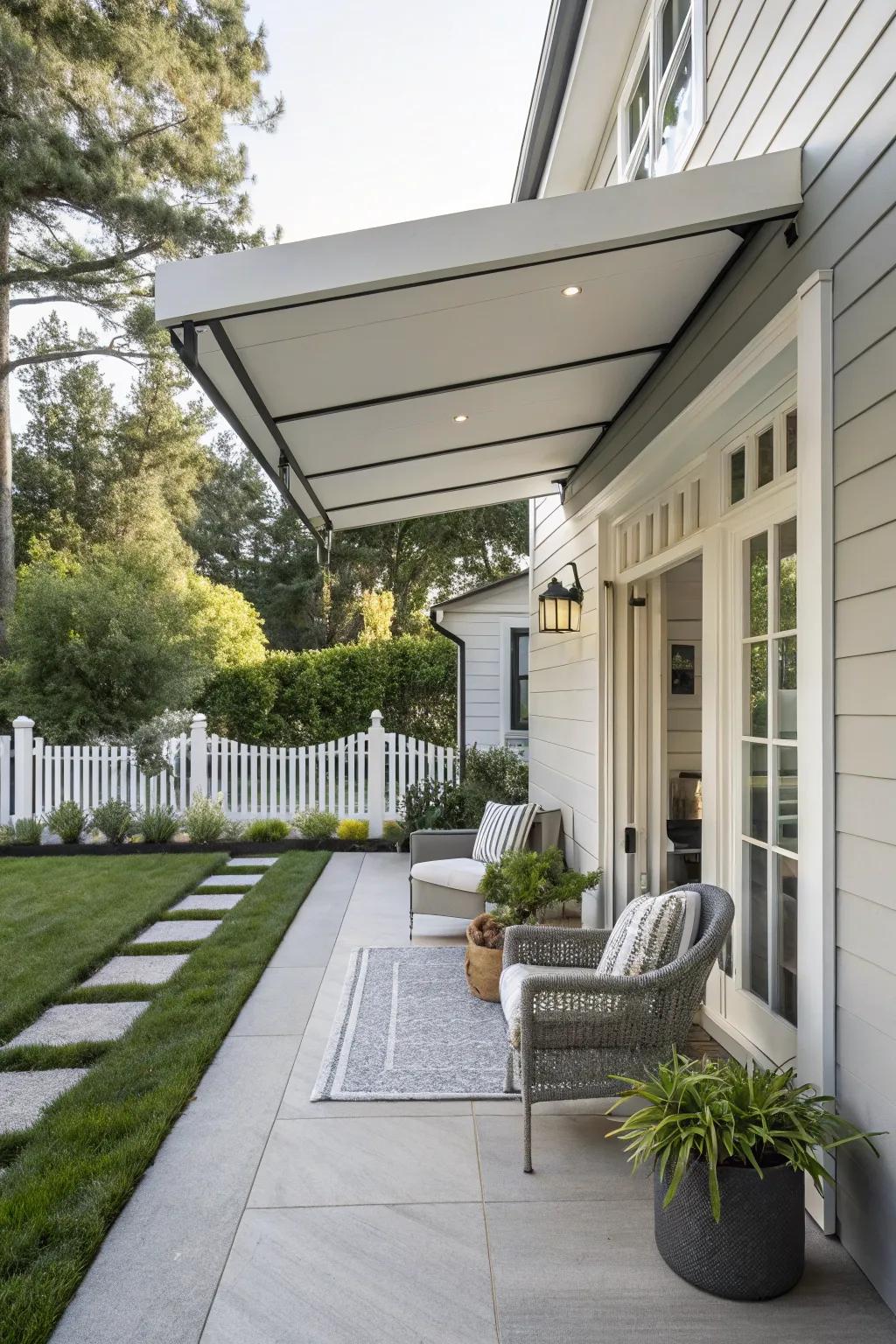 Contemporary minimalist shade structures create a sleek and stylish appearance.
