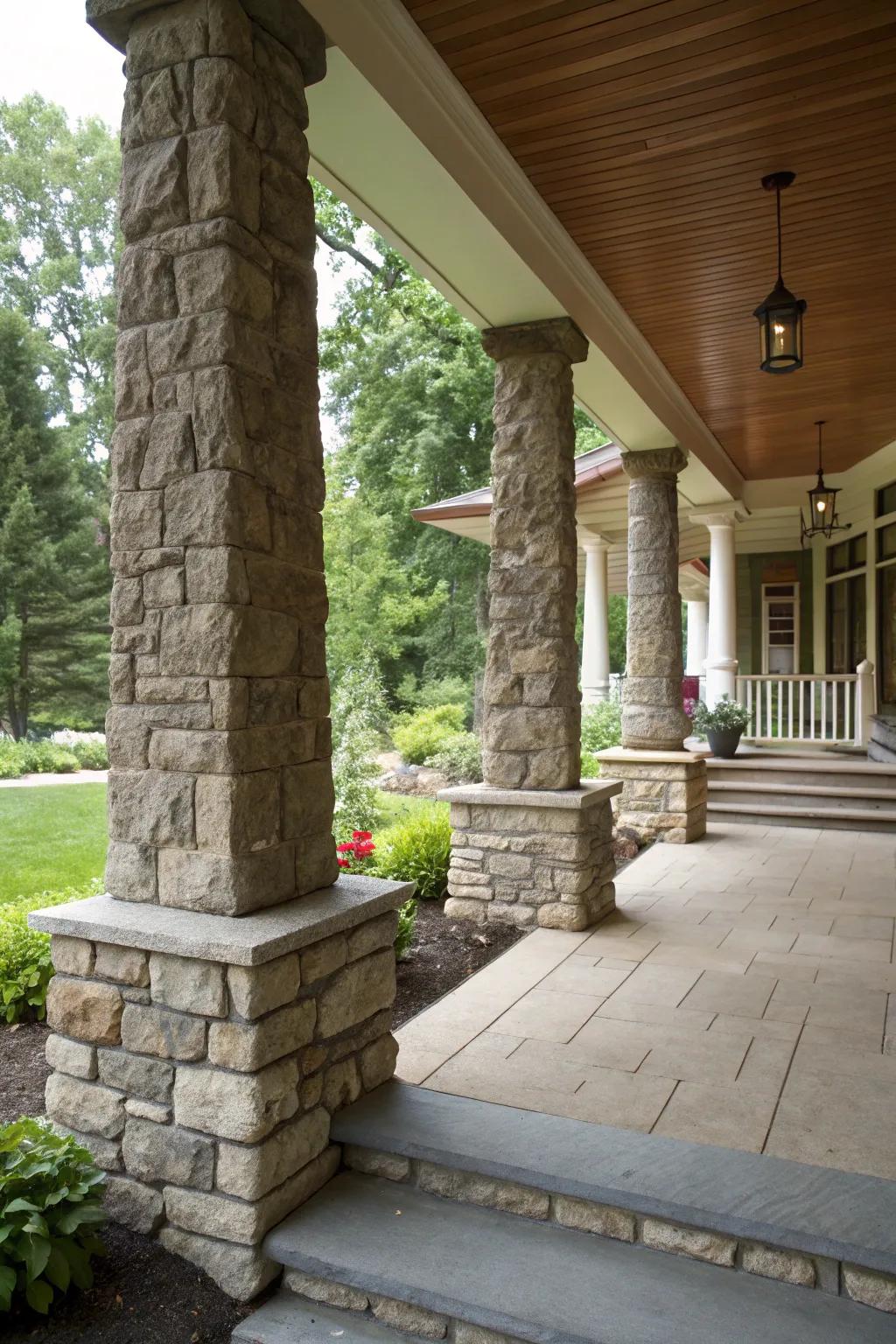 The addition of stone foundations on porch columns brings texture and a hint of sophistication.