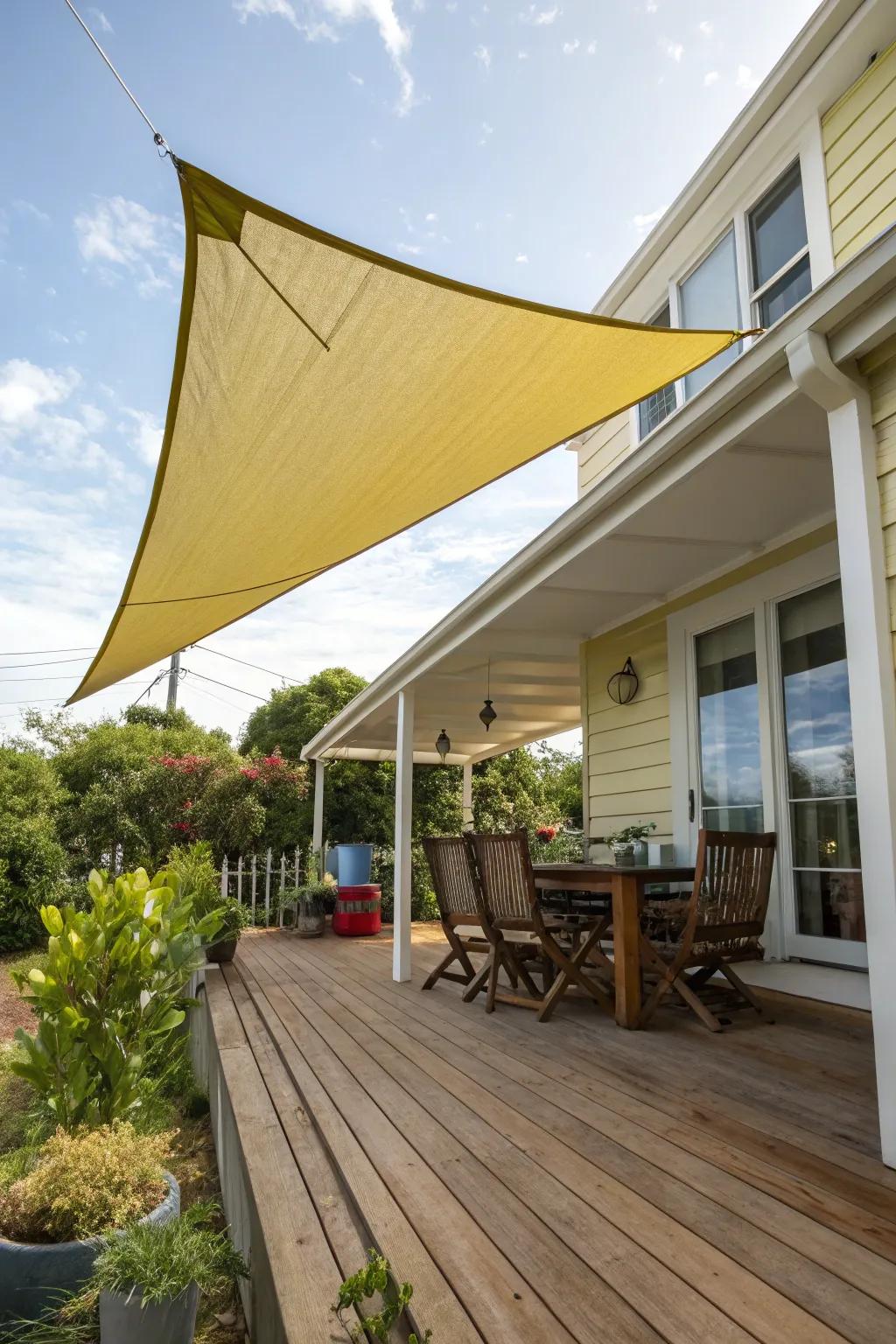 A bright shade sail giving stylish protection.