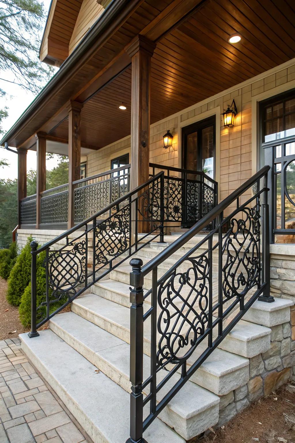 Metal railings showcasing geometric patterns for a striking porch design.
