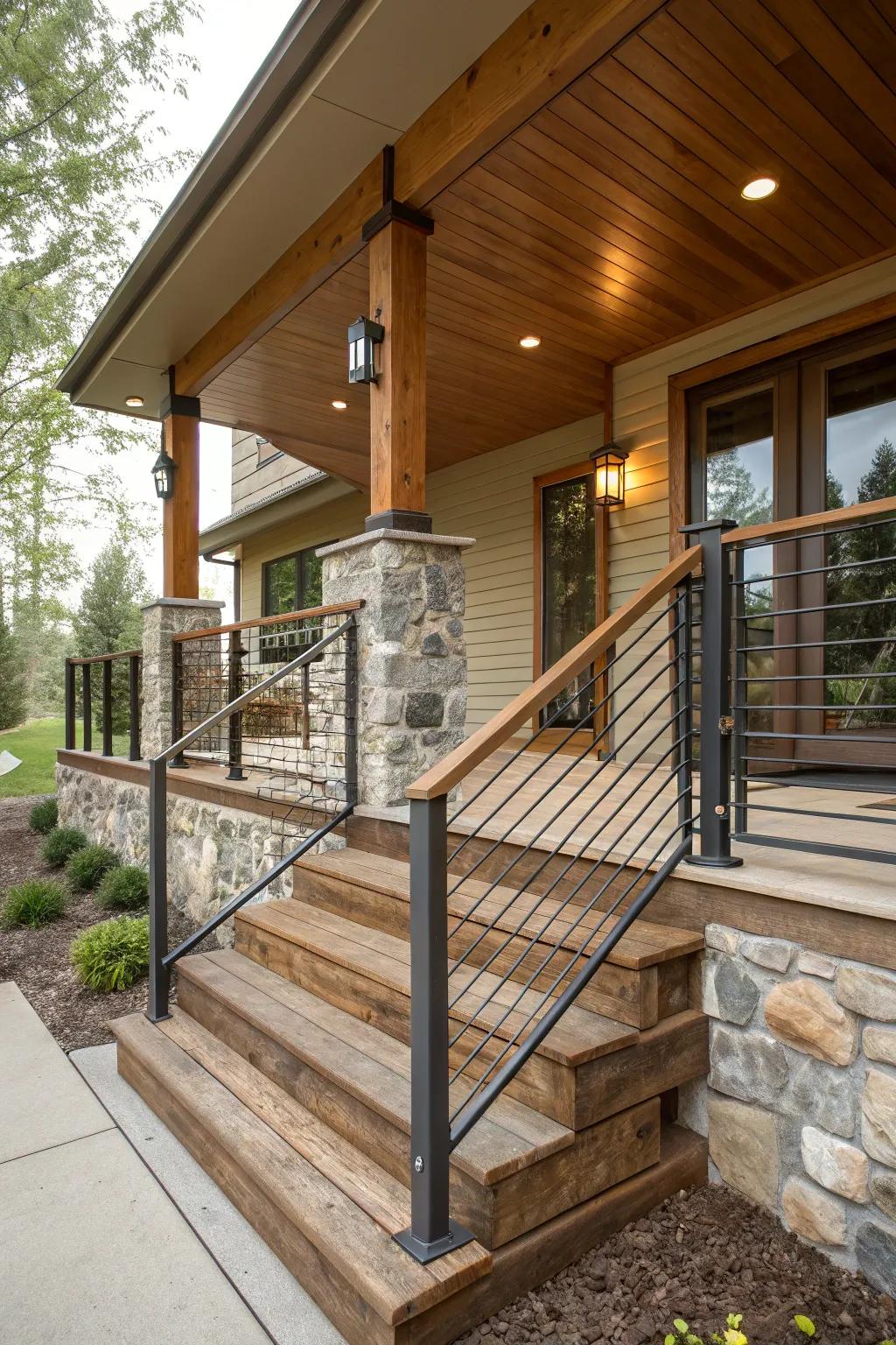 Wood and metal railings offer a perfect mix of strength and style.