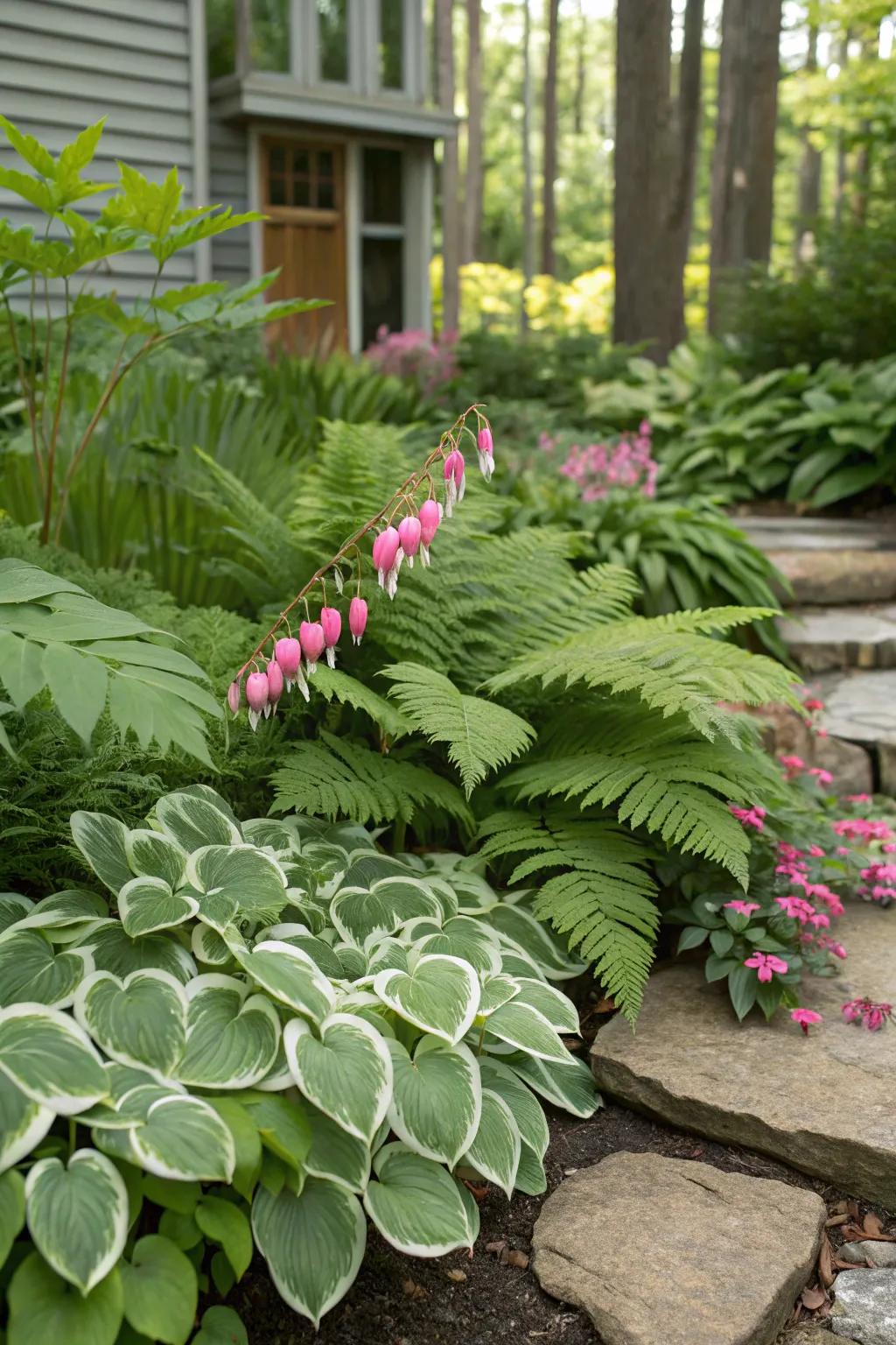Companion plants amplify the charm of gardens featuring hostas.